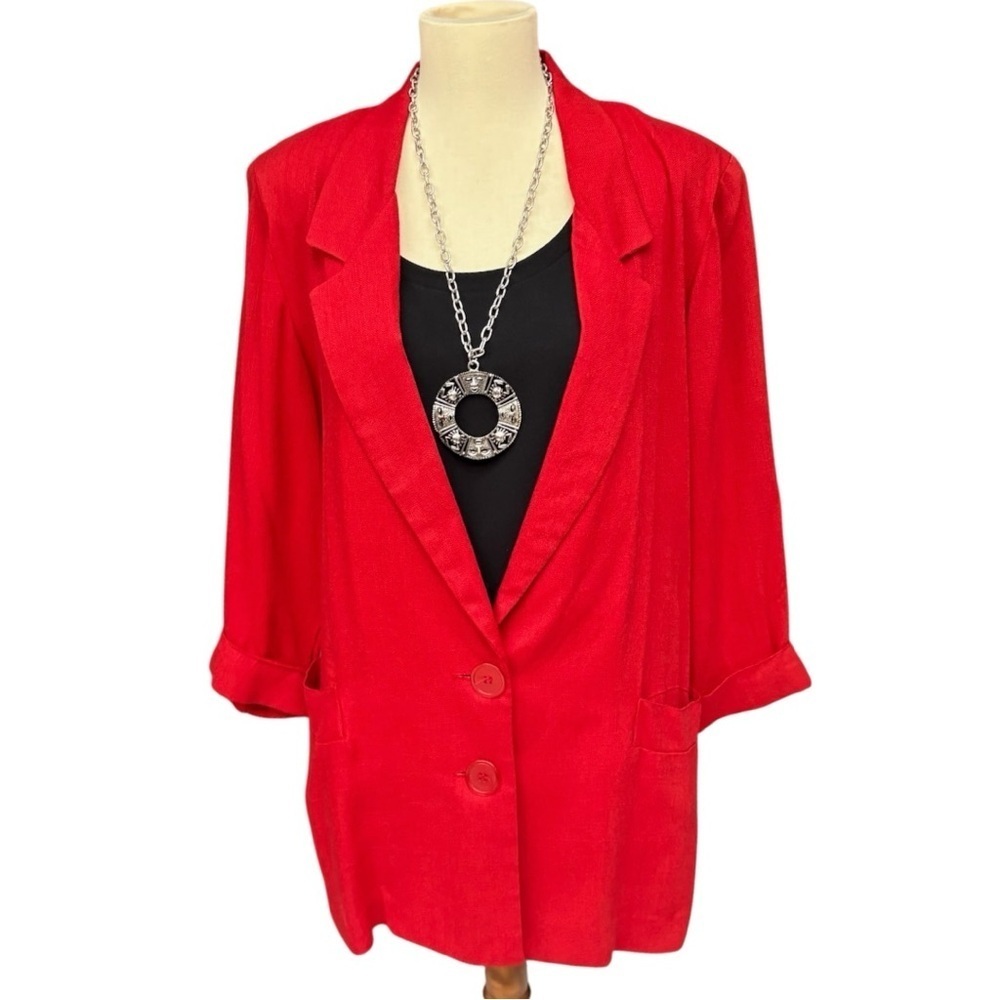 Vintage Red Lightweight Rayon Blazer, Size 10, 90s Casual Retro Blazer